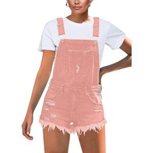 Women's Rose Ripped Short Overalls Adjustable Denim Bib Shorts Romper